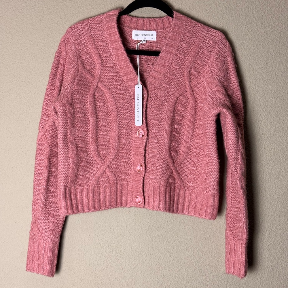 NWT PINK MAUVE XS TEXTURED CARDIGAN SELF CONTRAST ANTHROPOLOGIE #44